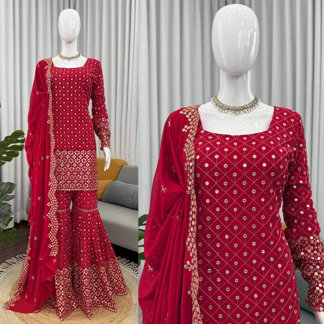 Embroidered Georgette Sharara Set with Dupatta