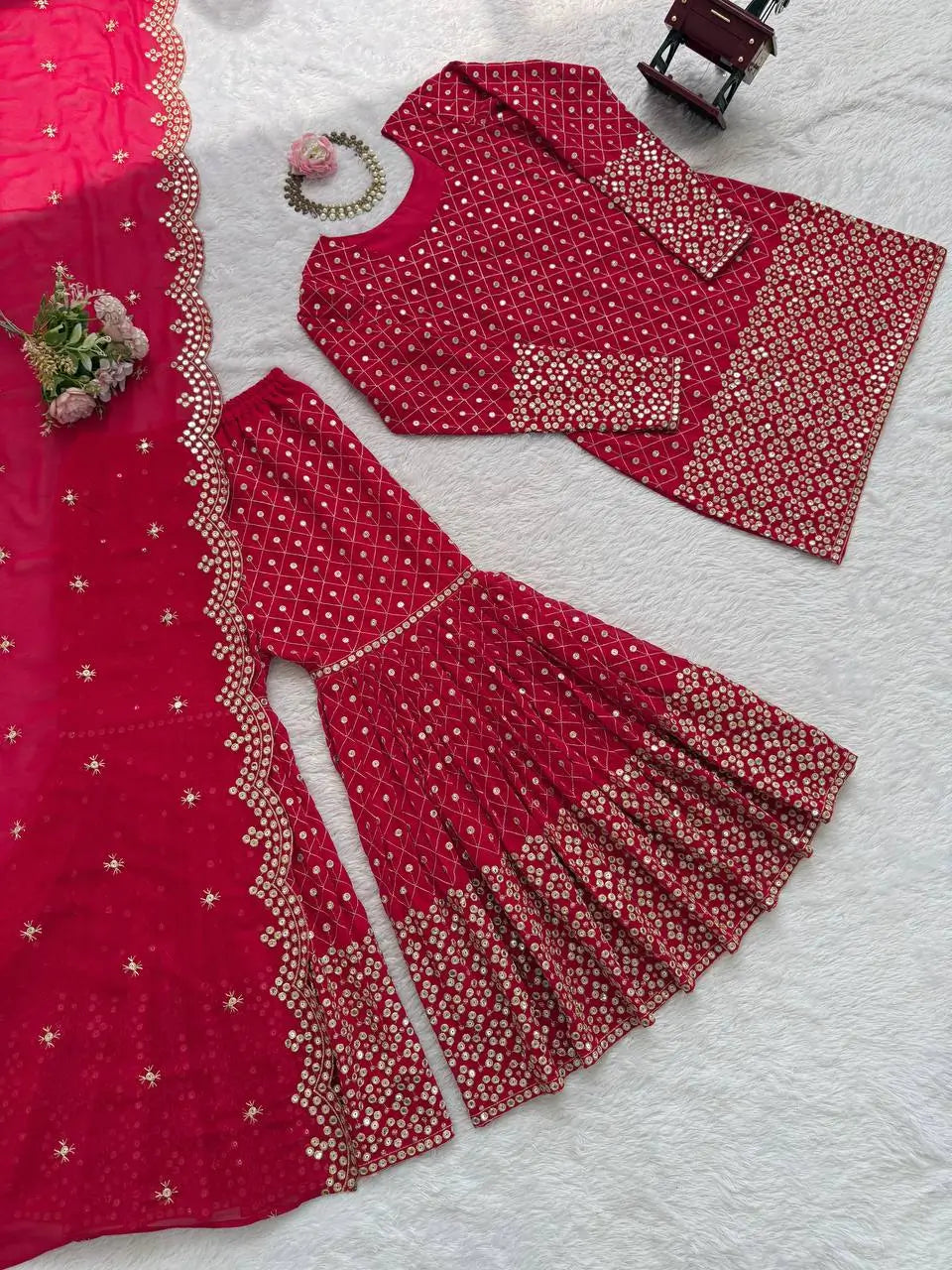 Embroidered Georgette Sharara Set with Dupatta