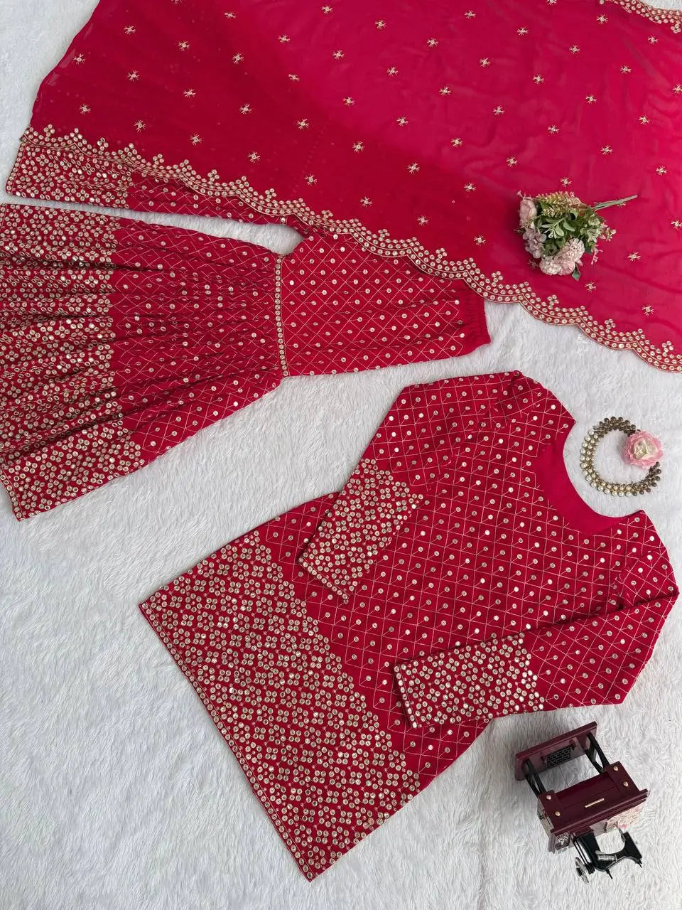 Embroidered Georgette Sharara Set with Dupatta