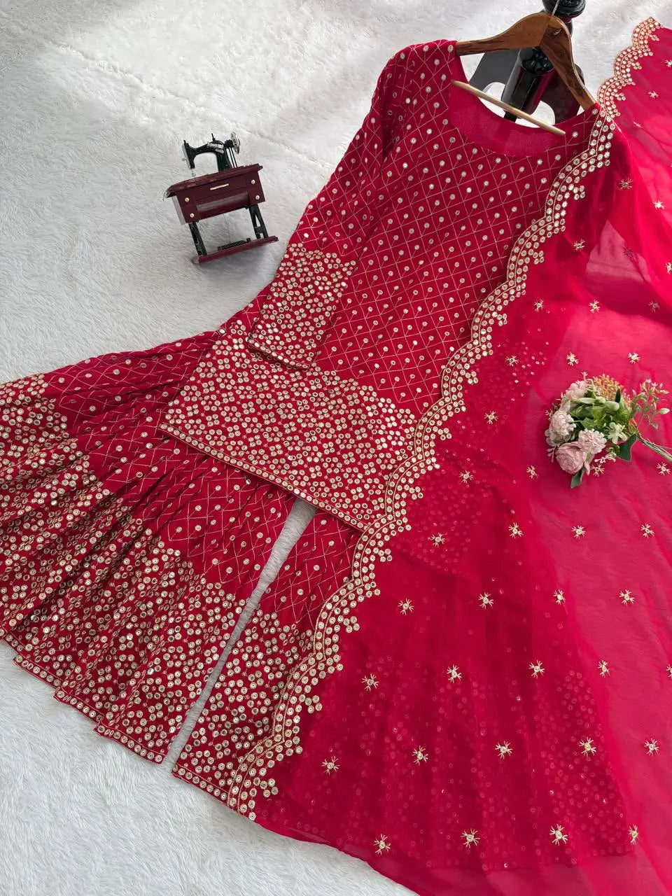 Embroidered Georgette Sharara Set with Dupatta