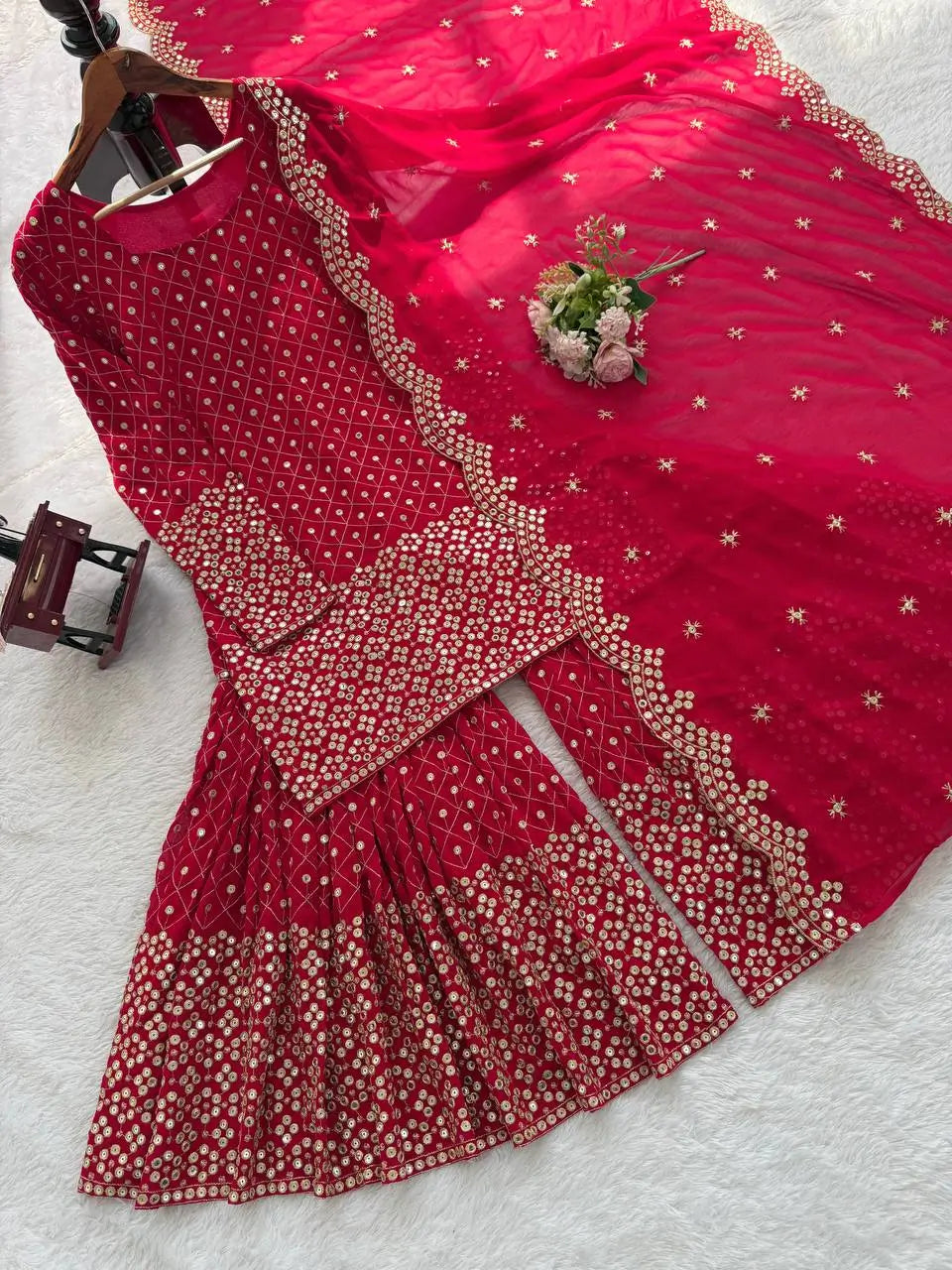 Embroidered Georgette Sharara Set with Dupatta