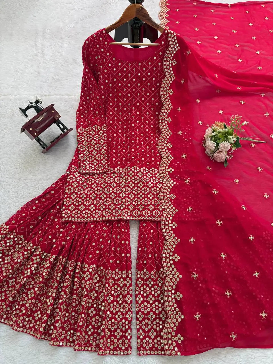 Embroidered Georgette Sharara Set with Dupatta
