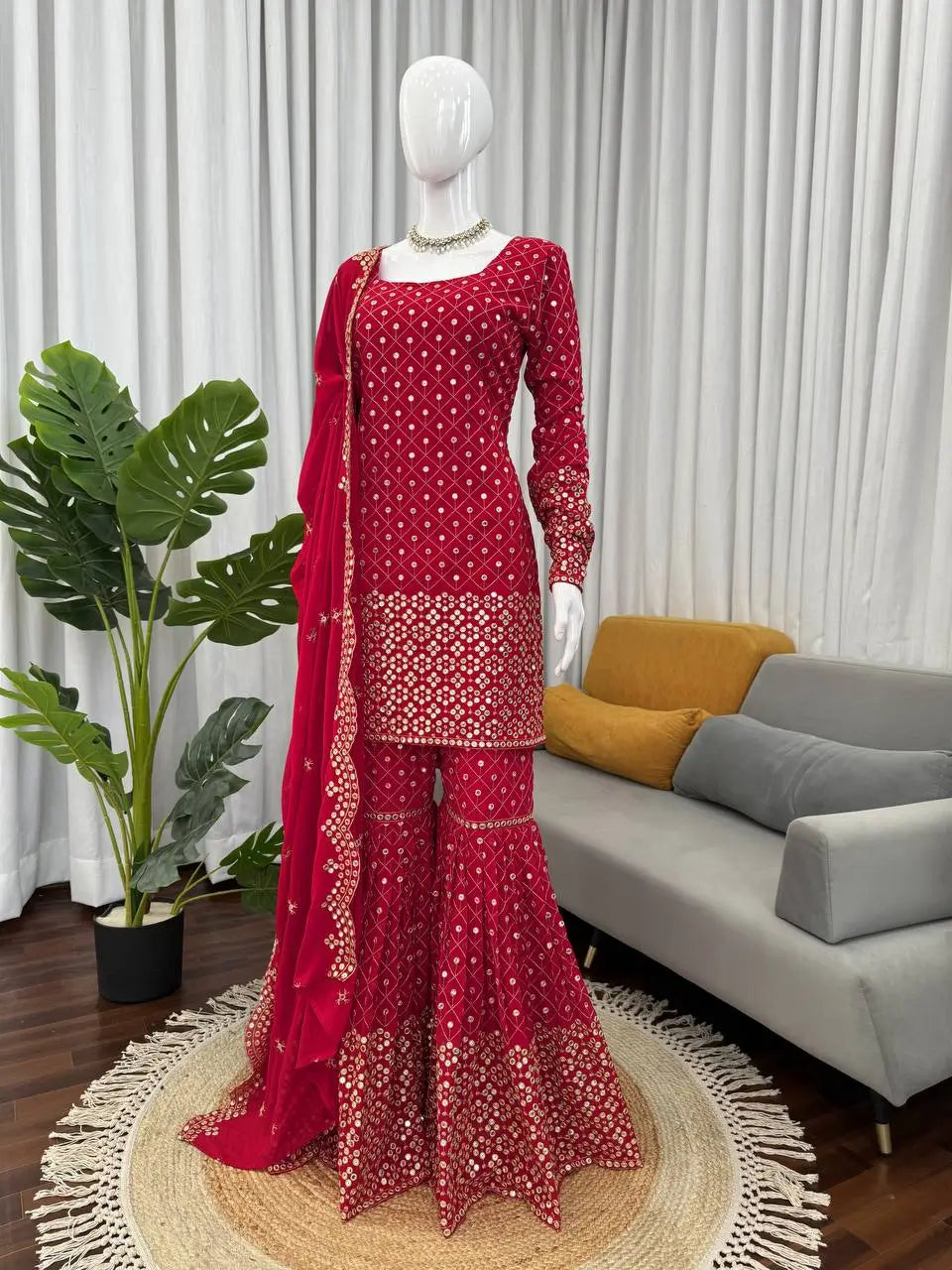 Embroidered Georgette Sharara Set with Dupatta