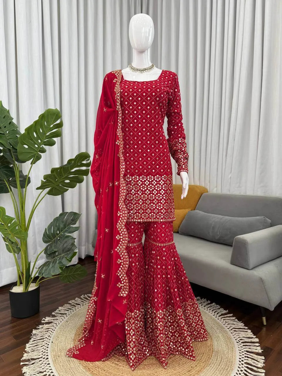 Embroidered Georgette Sharara Set with Dupatta