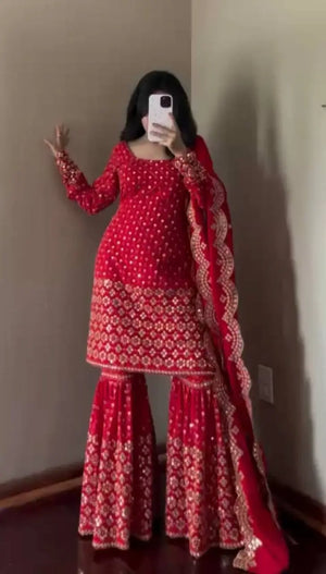 Embroidered Georgette Sharara Set with Dupatta