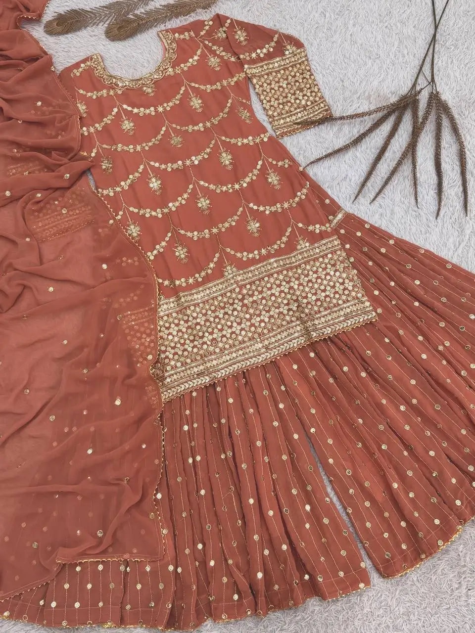 Embroidered Georgette Sharara Suit