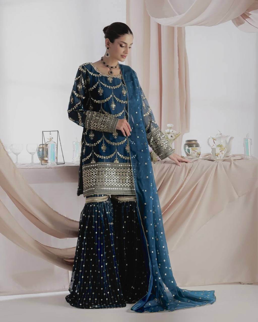 Embroidered Georgette Sharara Suit