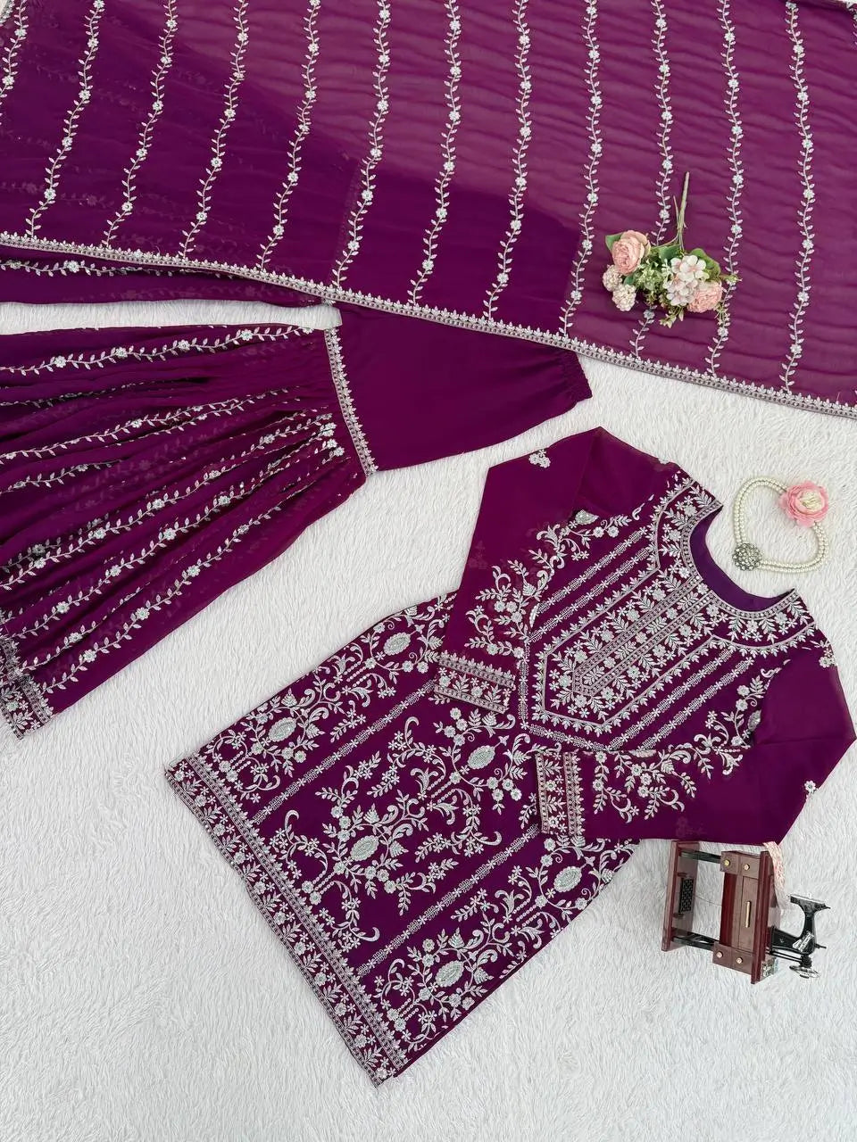 Embroidered Georgette Sharara Suit Set