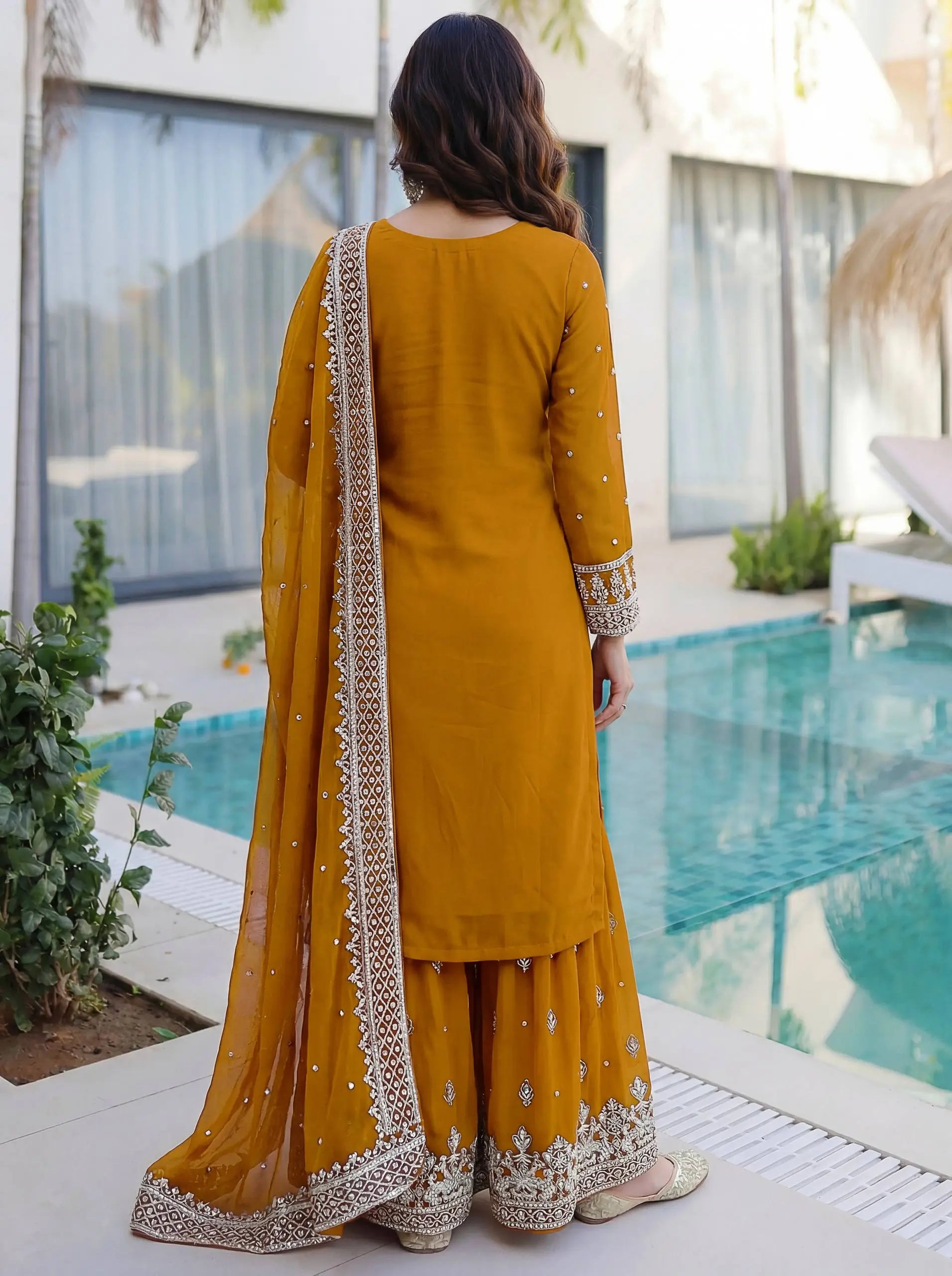 Embroidered Georgette Sharara Suit Set
