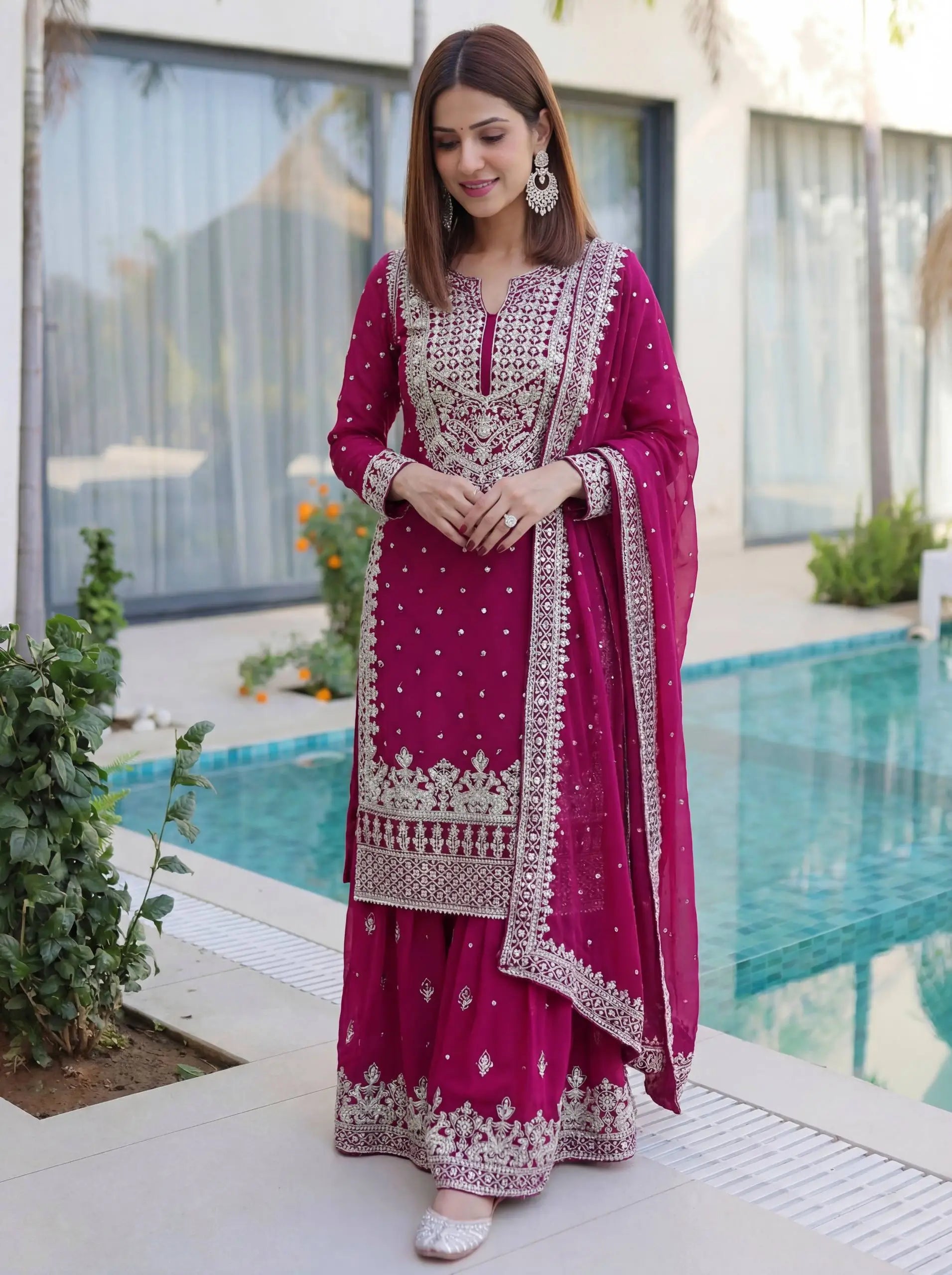 Embroidered Georgette Sharara Suit Set
