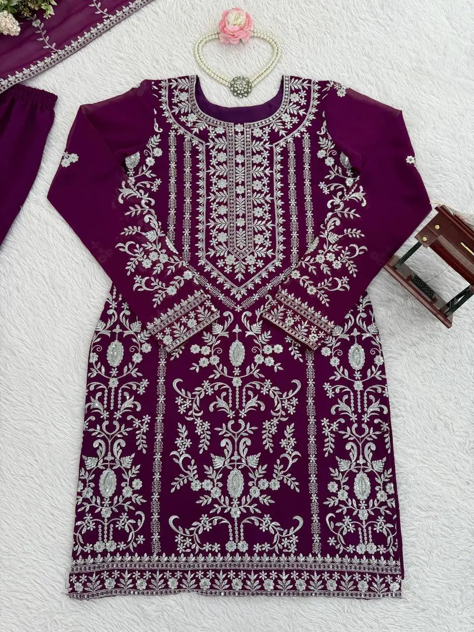 Embroidered Georgette Sharara Suit Set