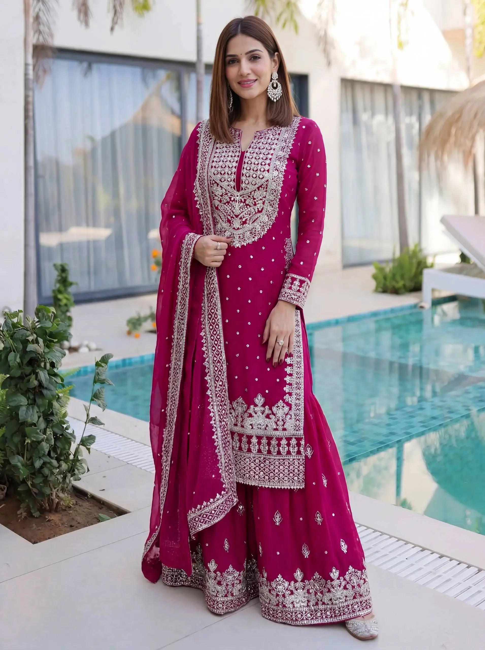 Embroidered Georgette Sharara Suit Set