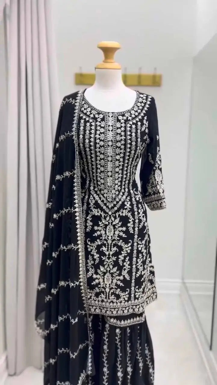Embroidered Georgette Sharara Suit Set