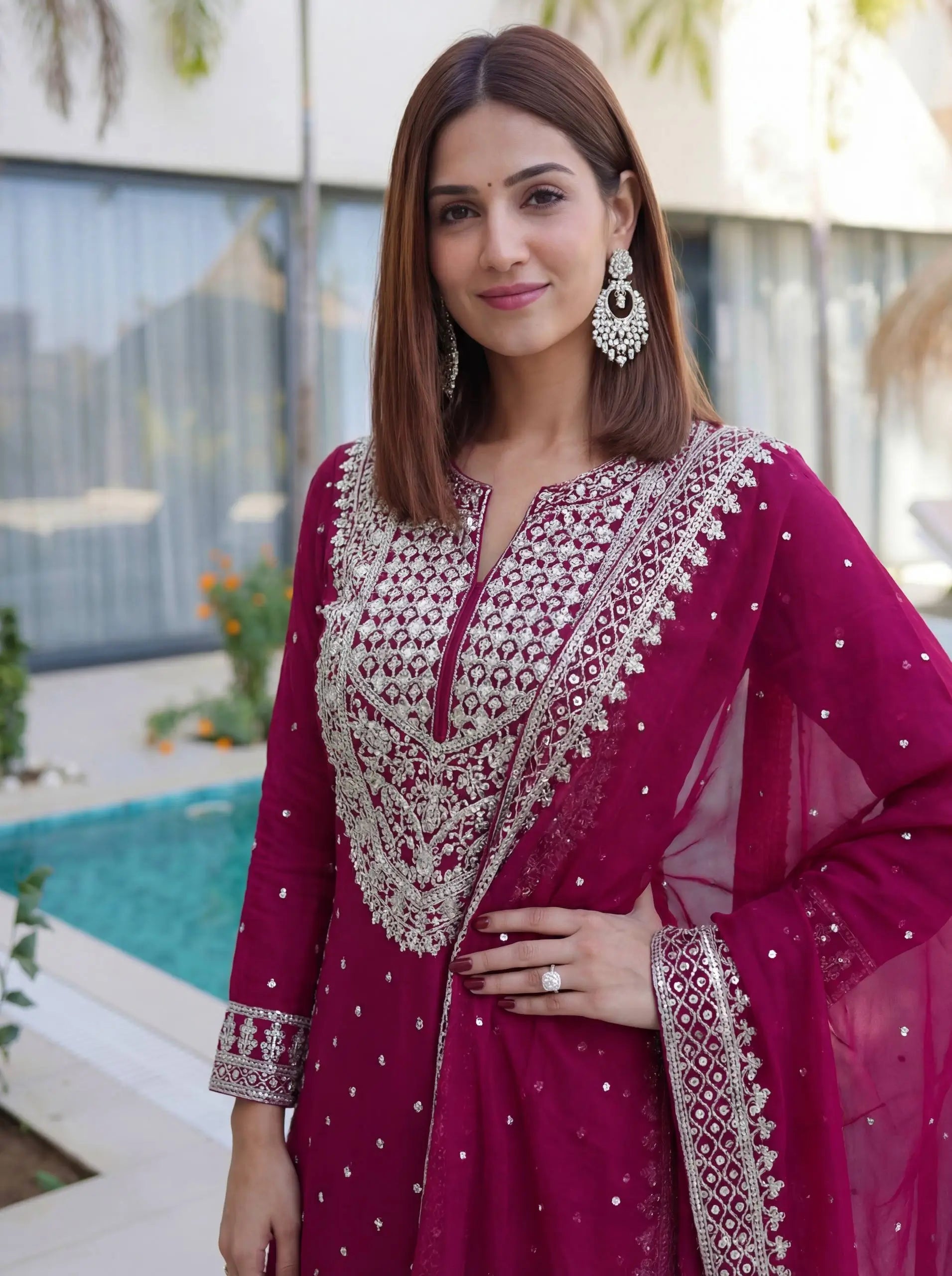 Embroidered Georgette Sharara Suit Set