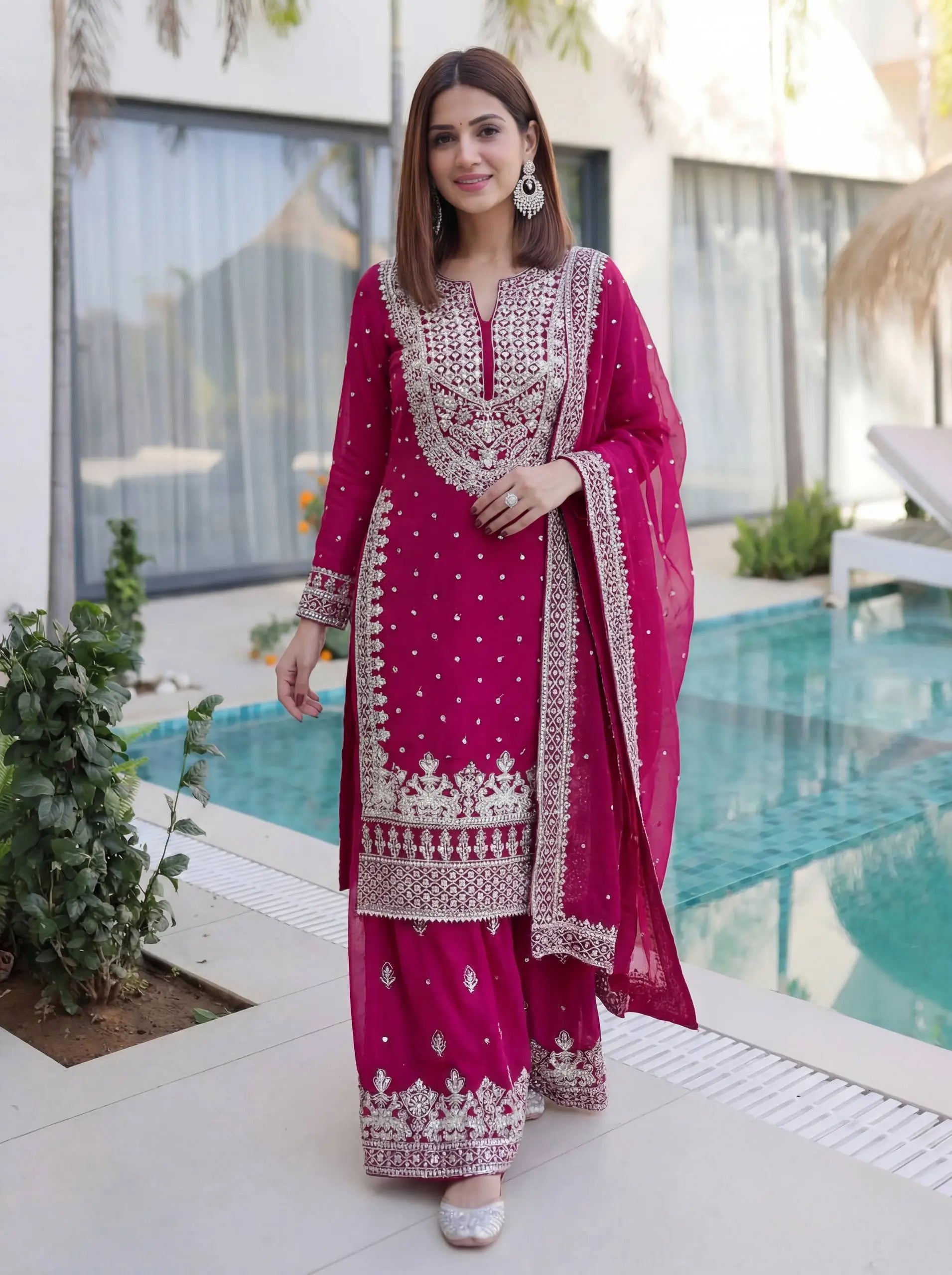 Embroidered Georgette Sharara Suit Set