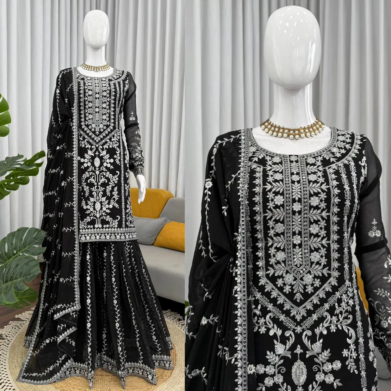 Embroidered Georgette Sharara Suit Set
