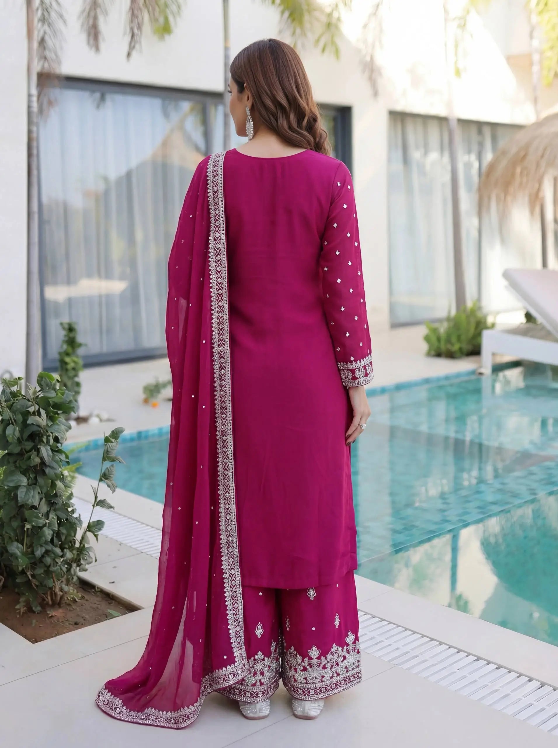 Embroidered Georgette Sharara Suit Set