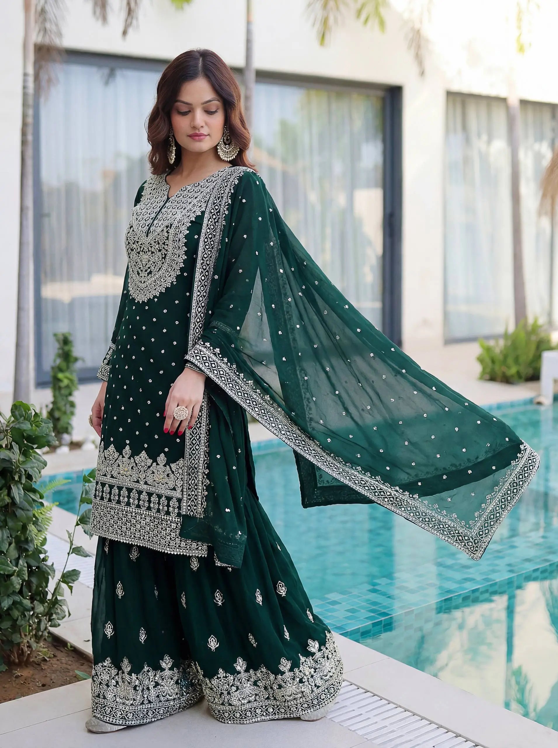Embroidered Georgette Sharara Suit Set