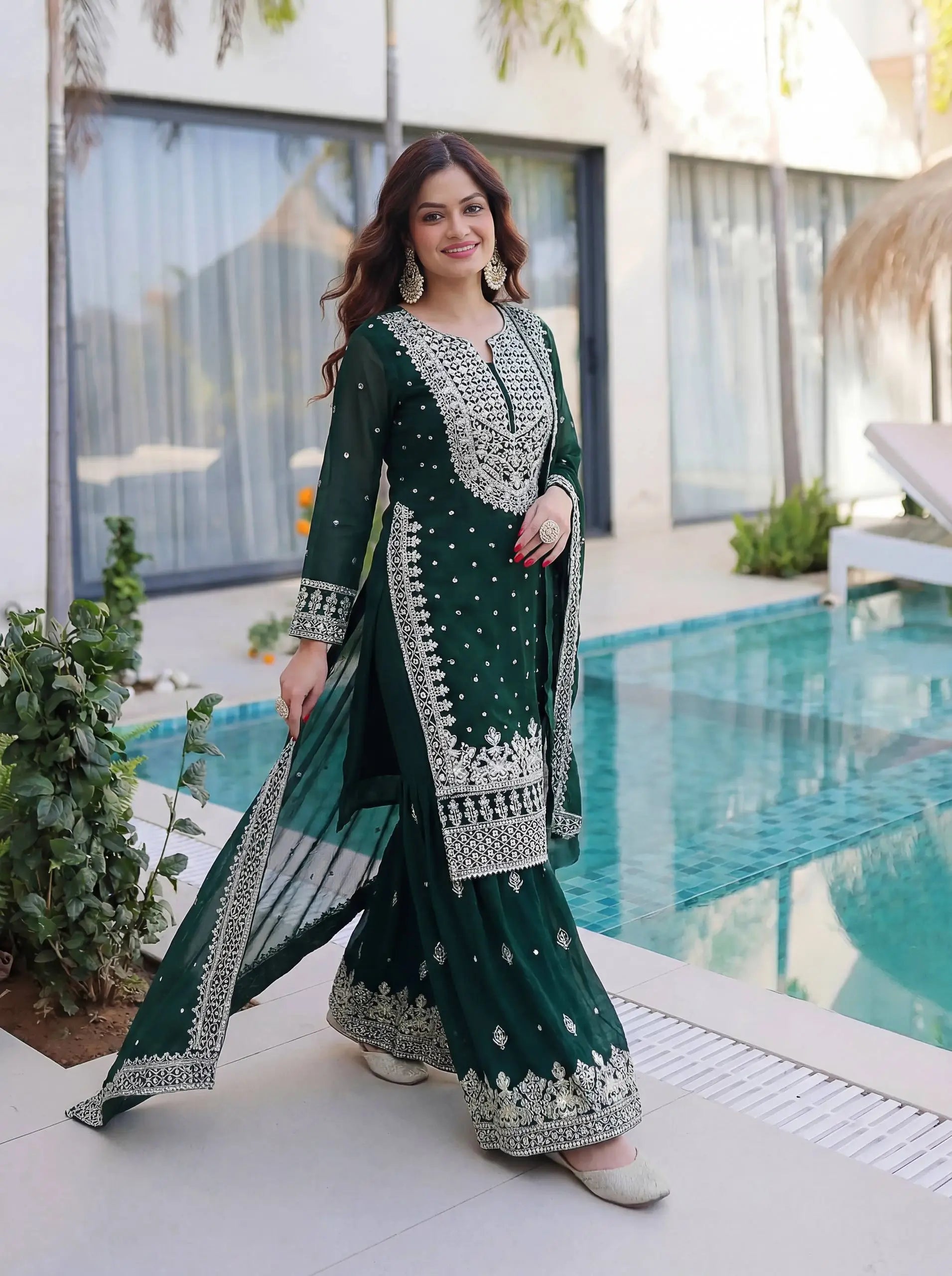 Embroidered Georgette Sharara Suit Set