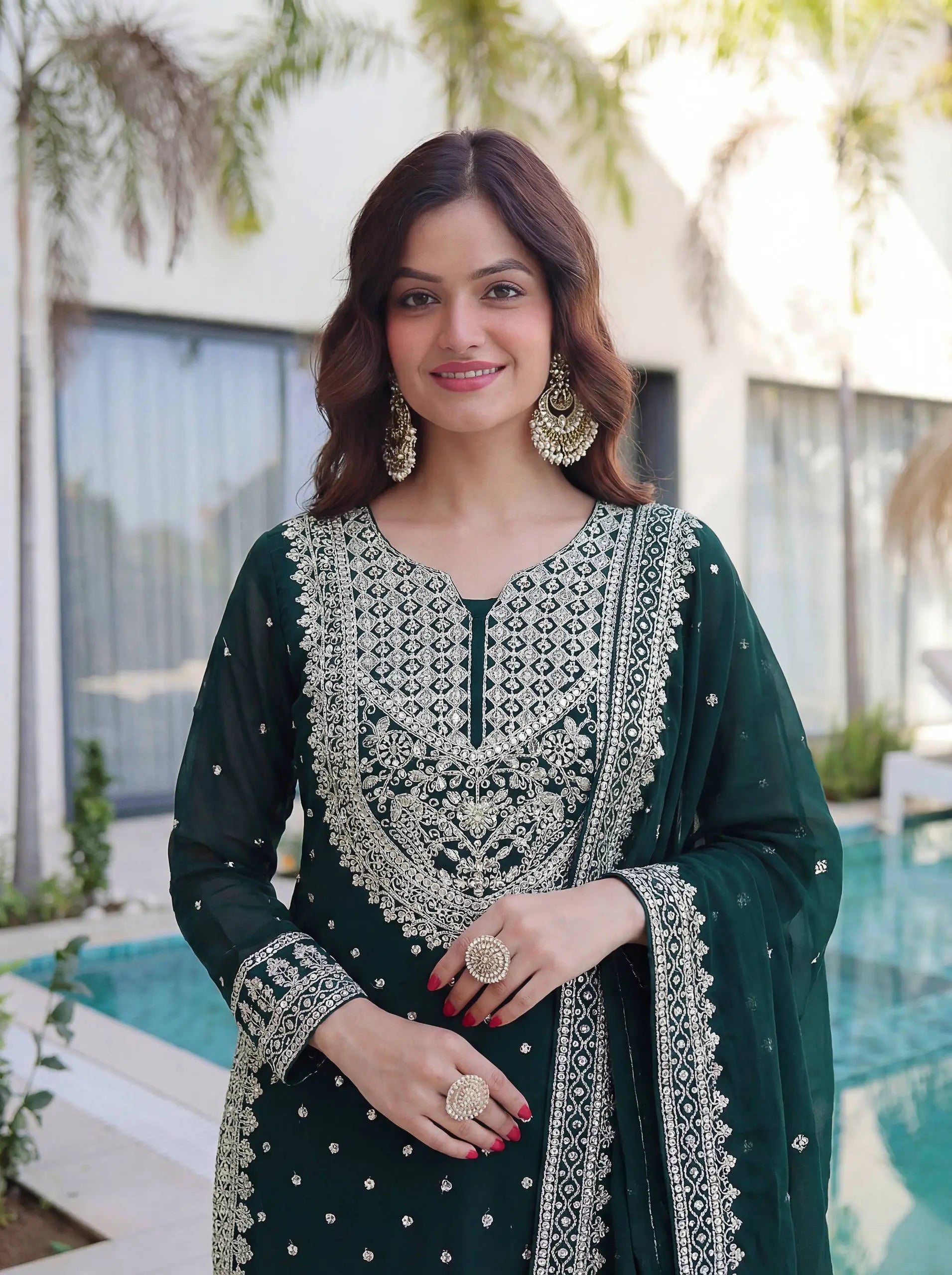 Embroidered Georgette Sharara Suit Set