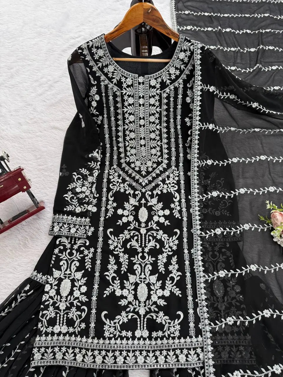 Embroidered Georgette Sharara Suit Set