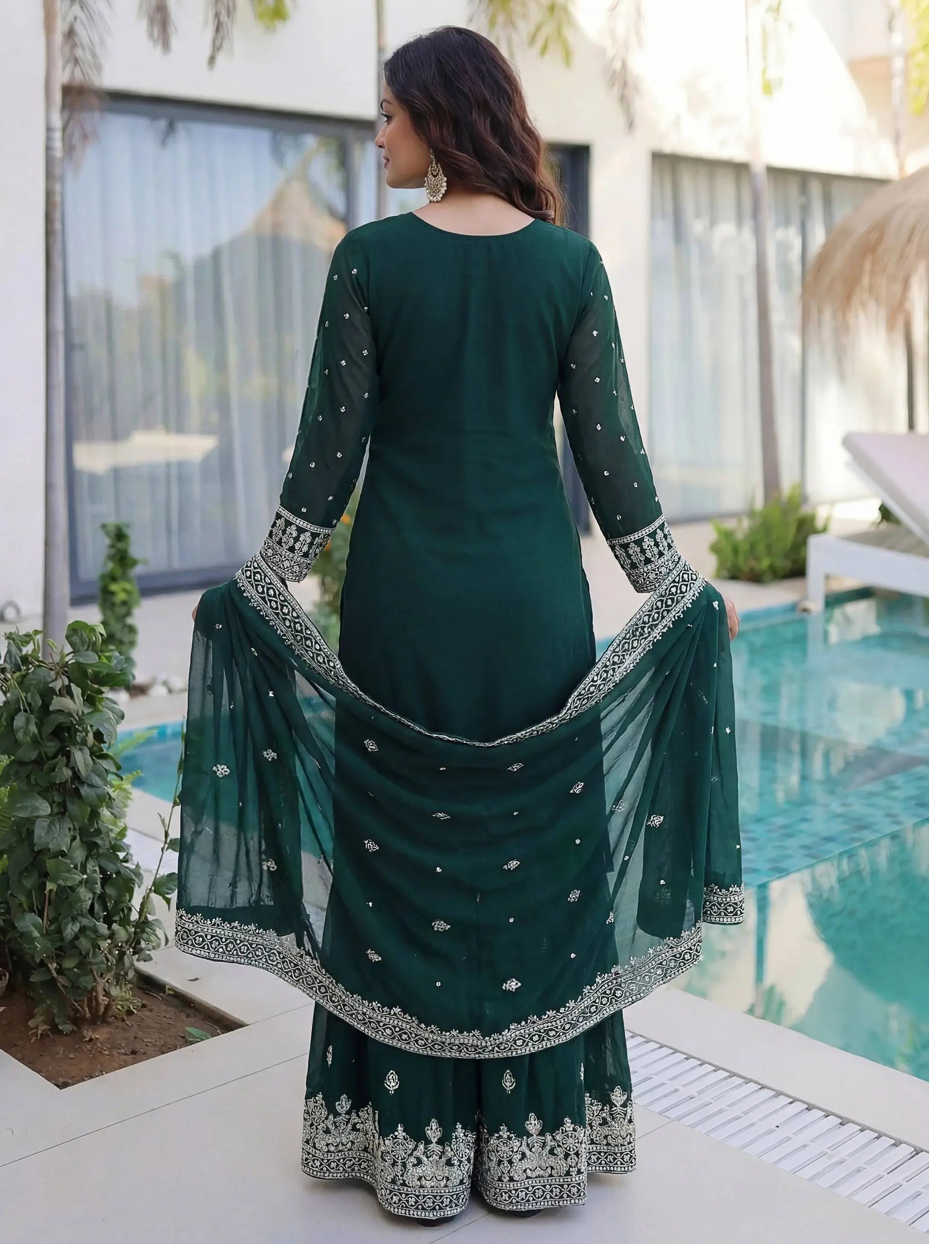 Embroidered Georgette Sharara Suit Set