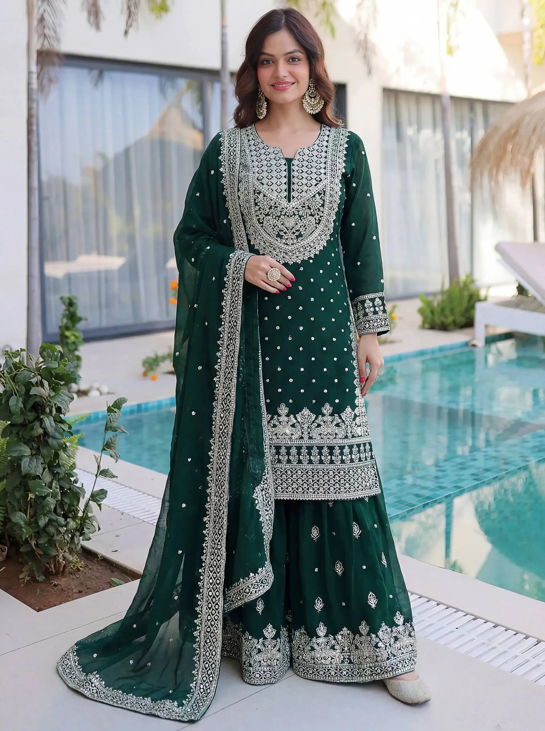 Embroidered Georgette Sharara Suit Set