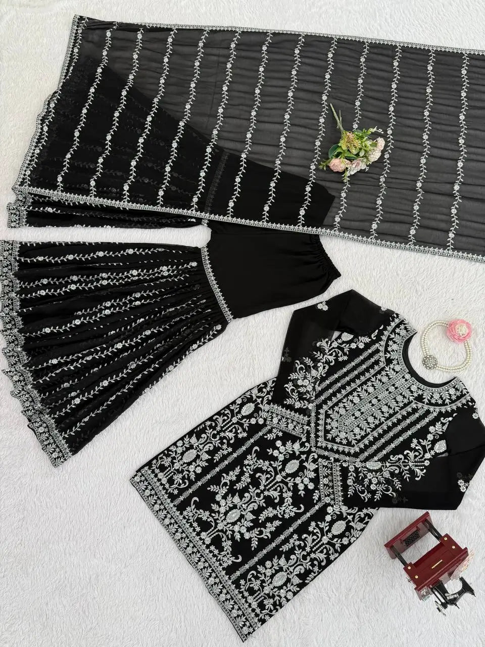 Embroidered Georgette Sharara Suit Set