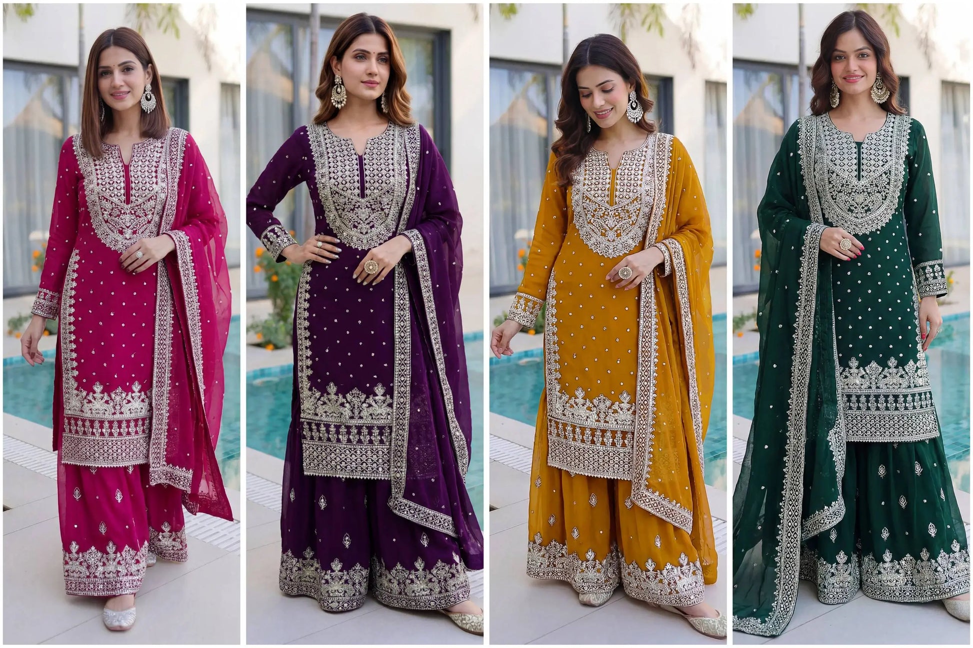 Embroidered Georgette Sharara Suit Set