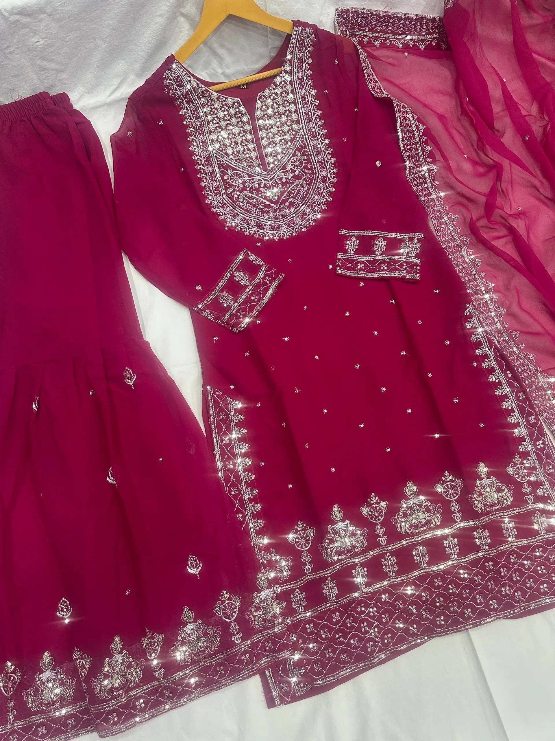 Embroidered Georgette Sharara Suit Set