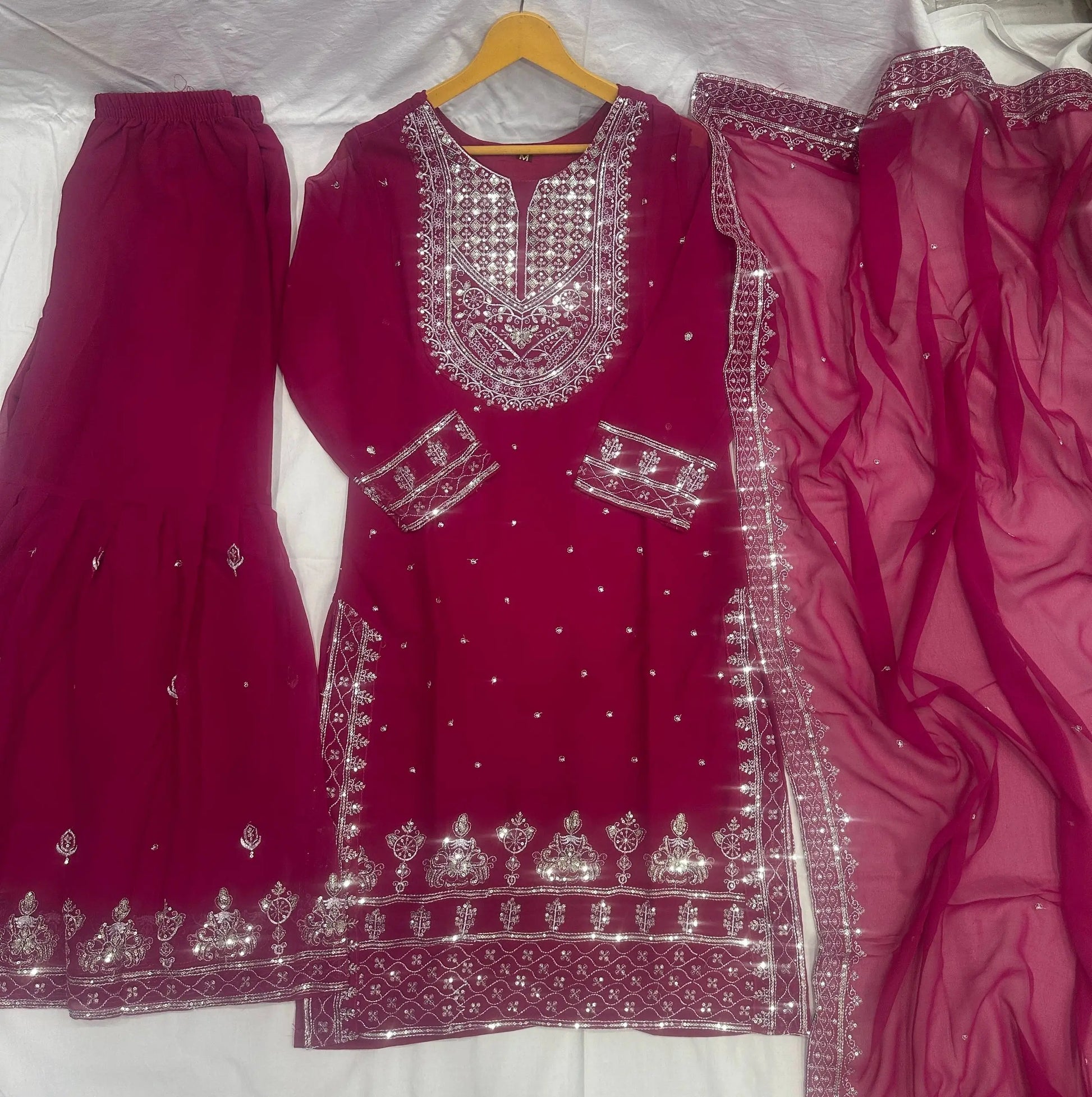 Embroidered Georgette Sharara Suit Set
