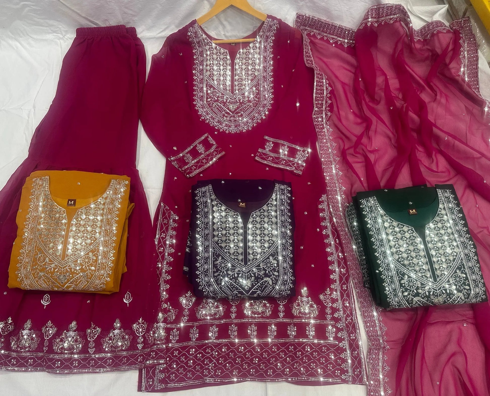 Embroidered Georgette Sharara Suit Set