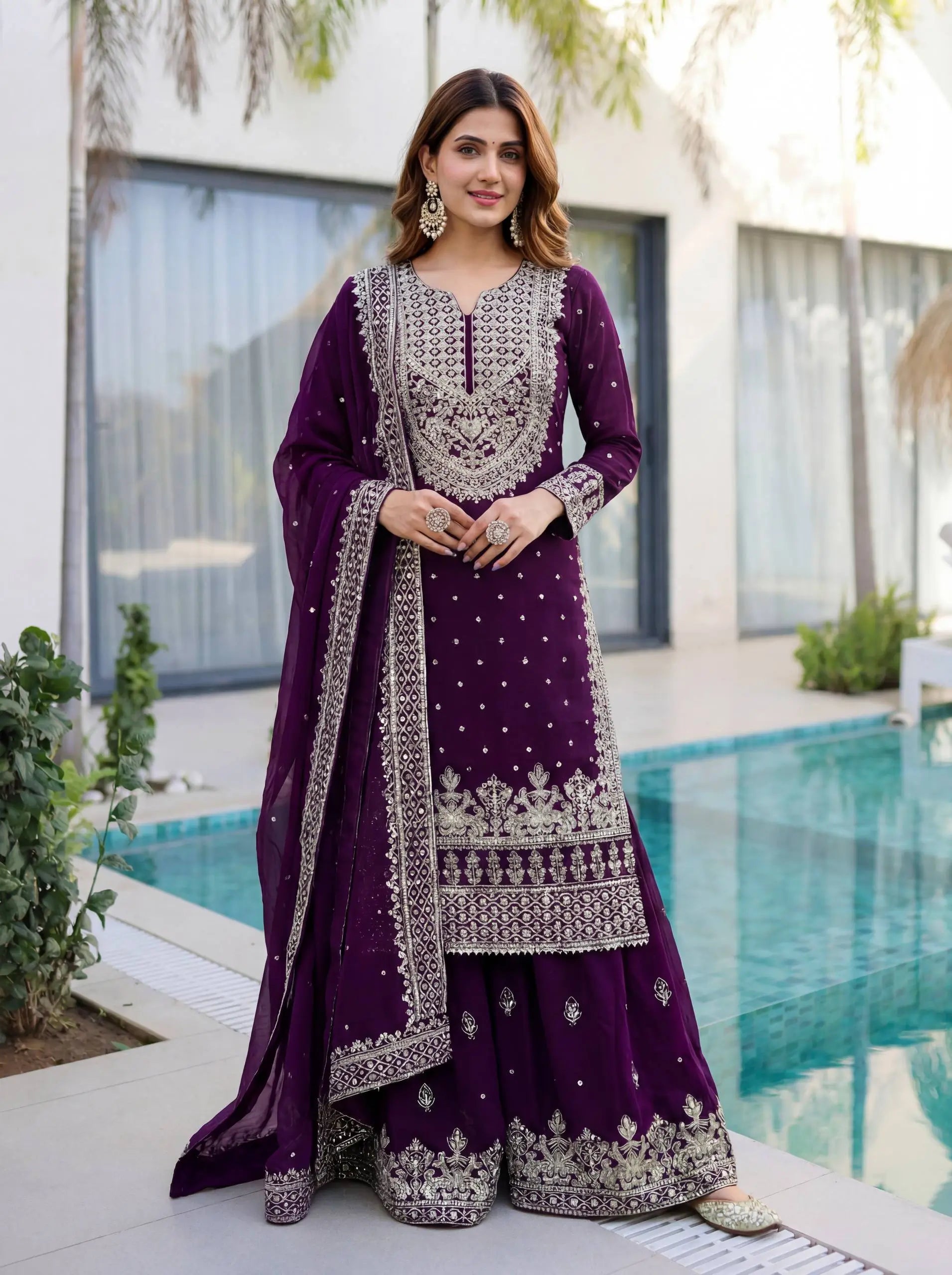 Embroidered Georgette Sharara Suit Set