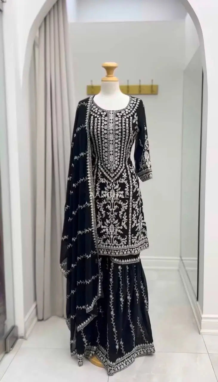 Embroidered Georgette Sharara Suit Set