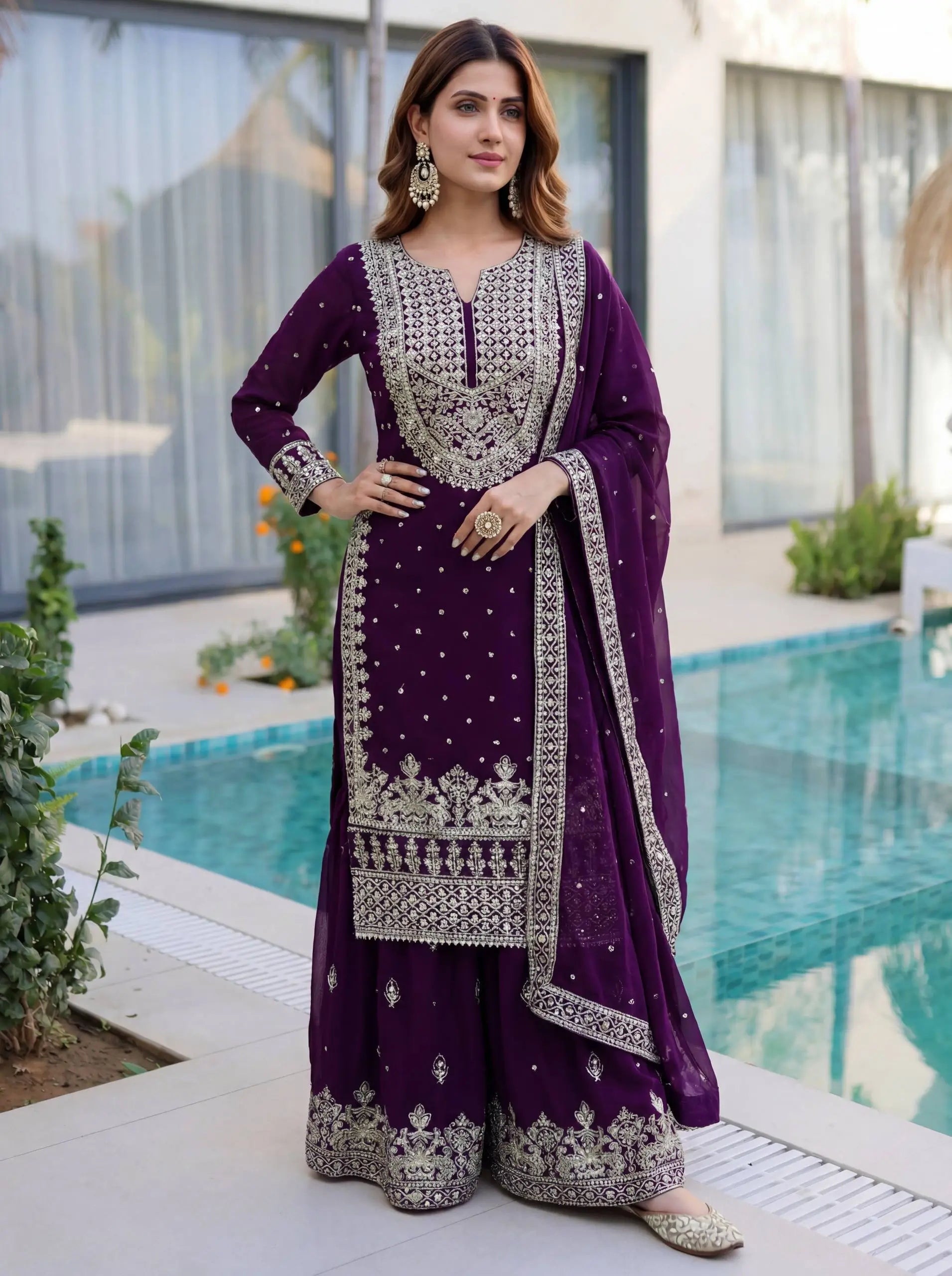 Embroidered Georgette Sharara Suit Set