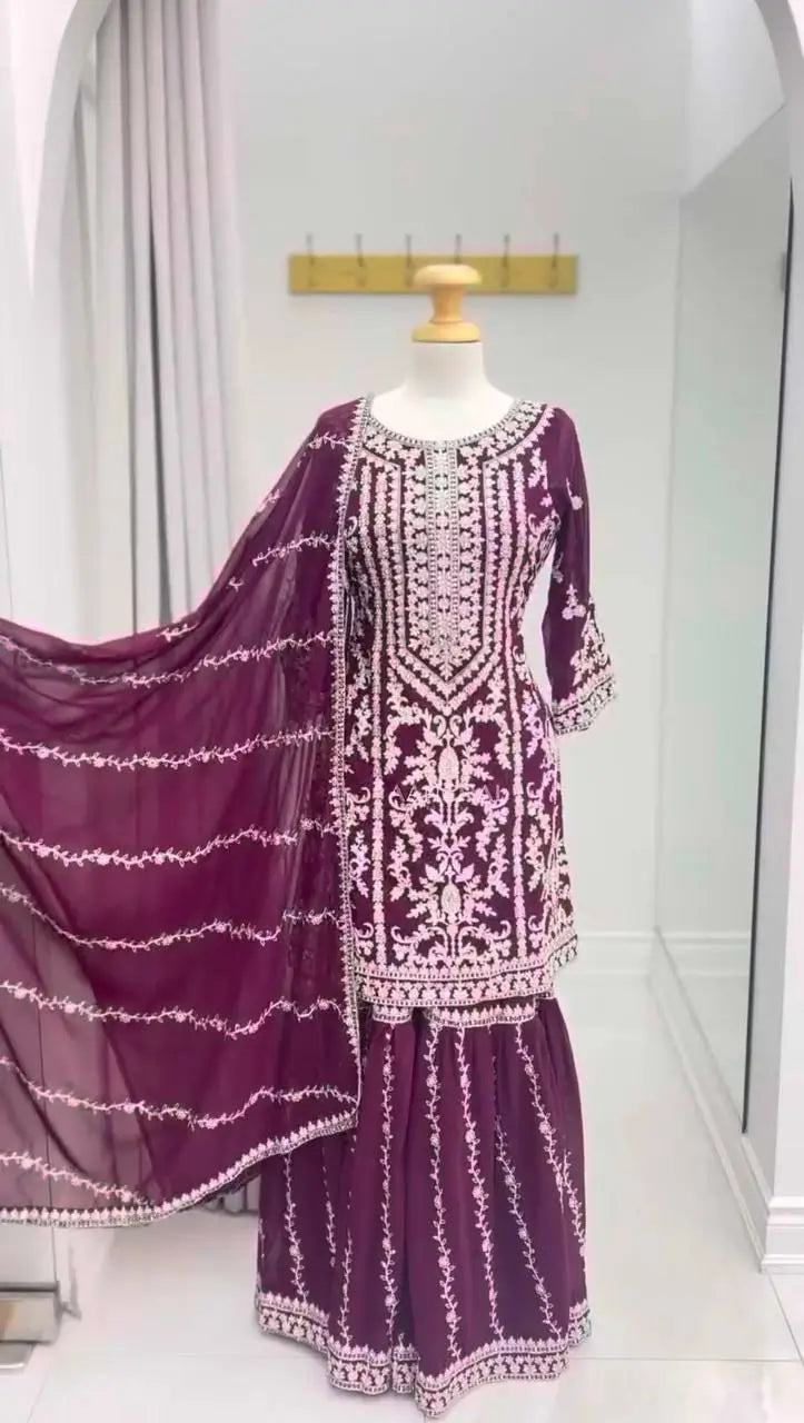 Embroidered Georgette Sharara Suit Set