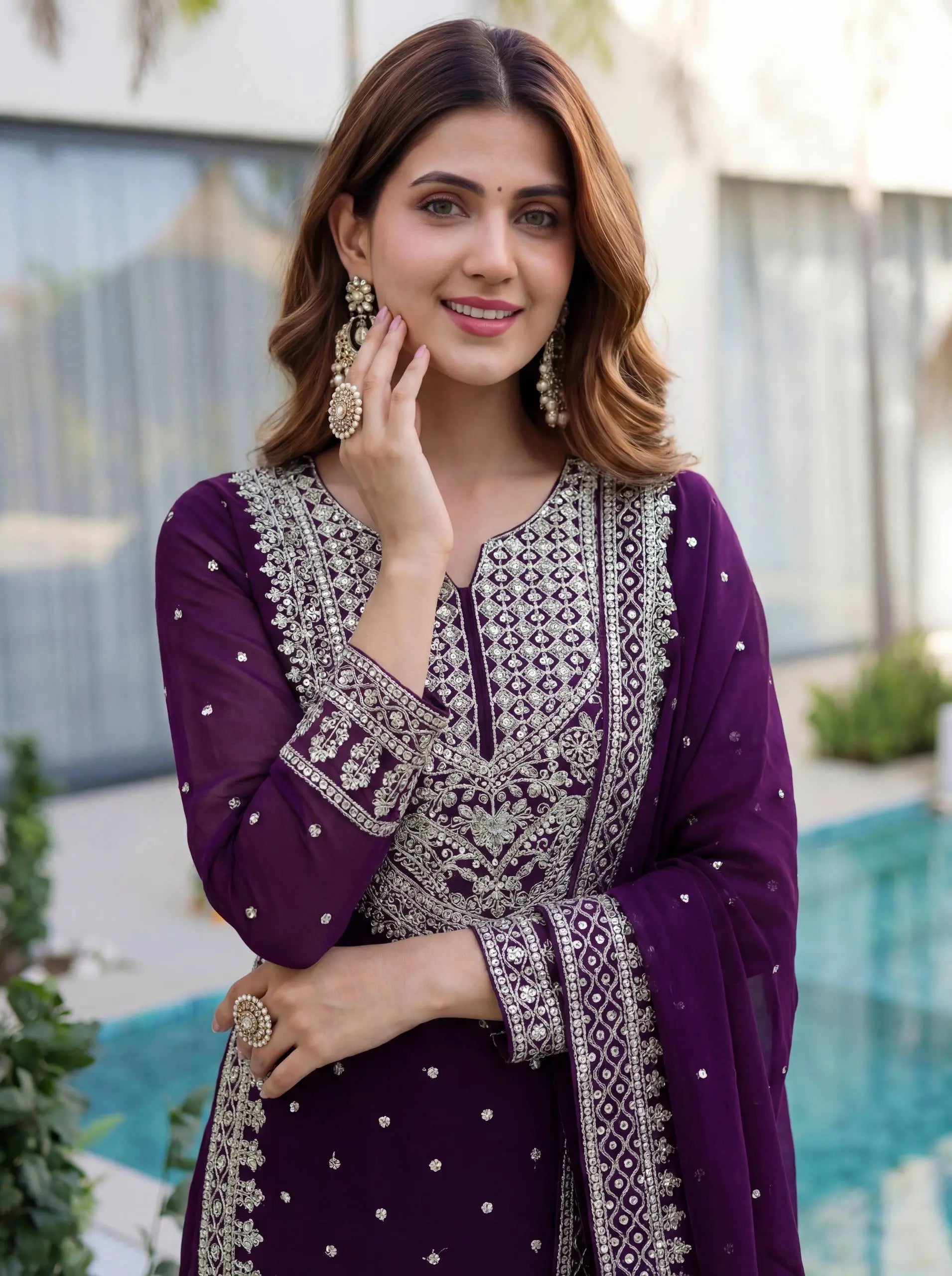 Embroidered Georgette Sharara Suit Set