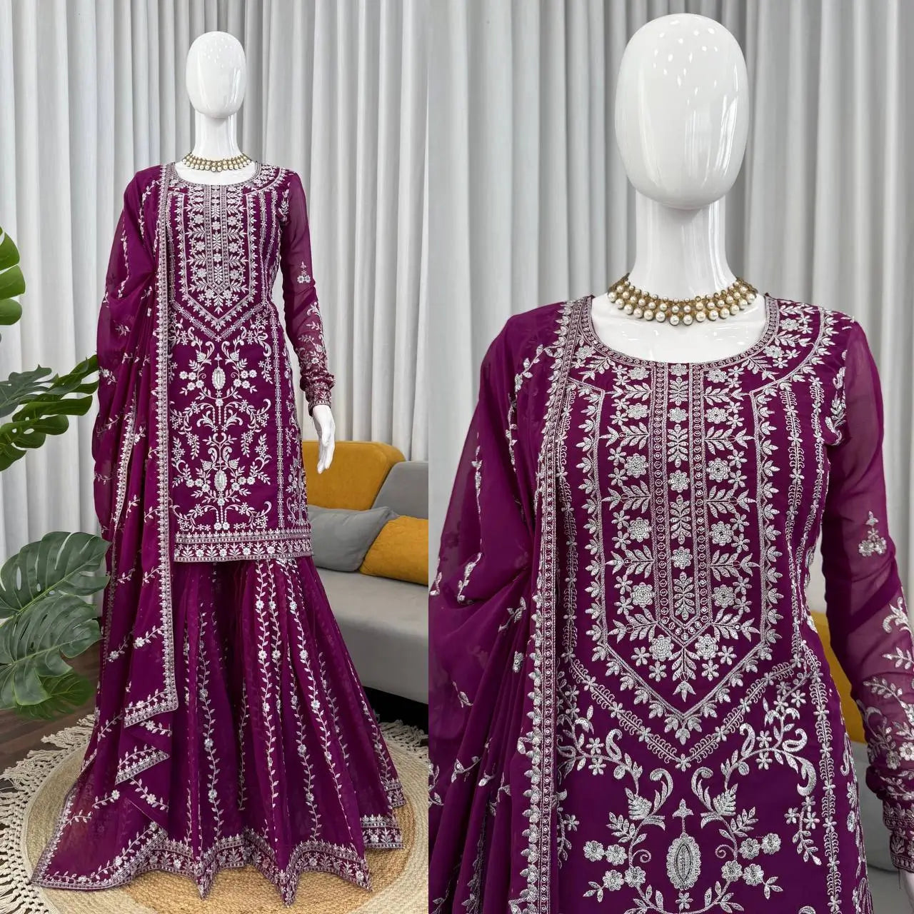 Embroidered Georgette Sharara Suit Set