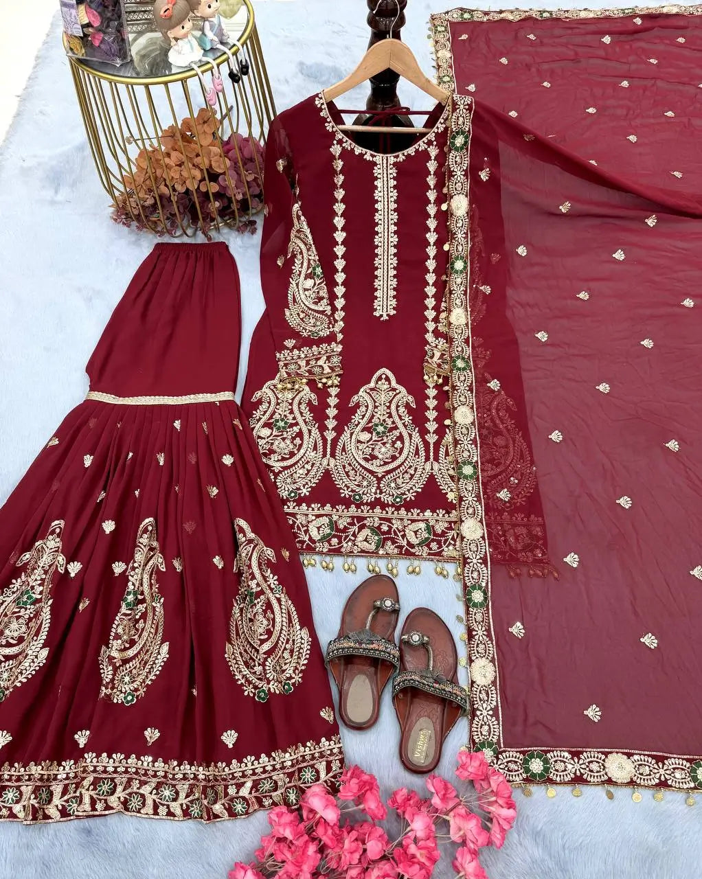 Embroidered Georgette Sharara Suit Set