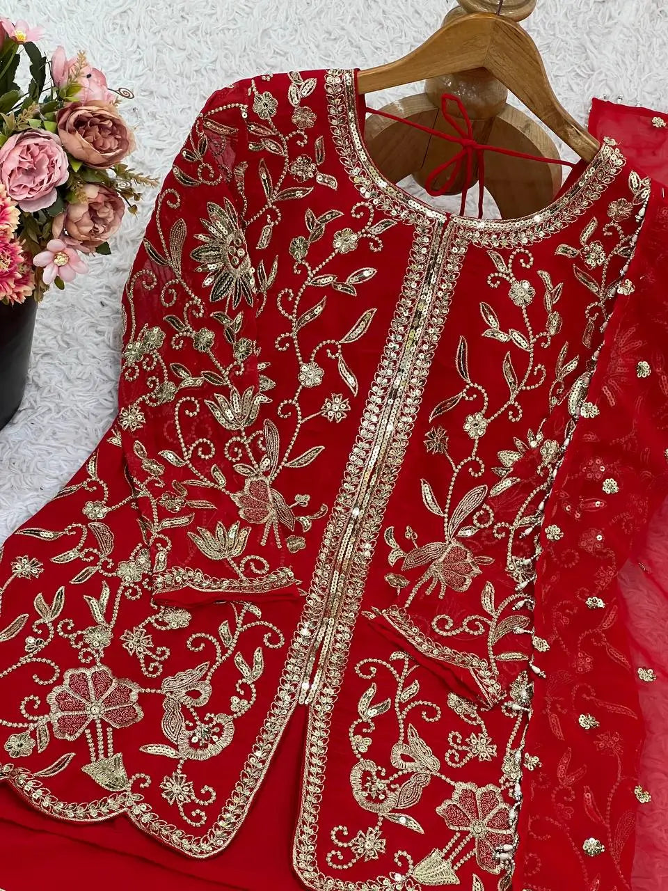 Embroidered Georgette Sharara Suit Set