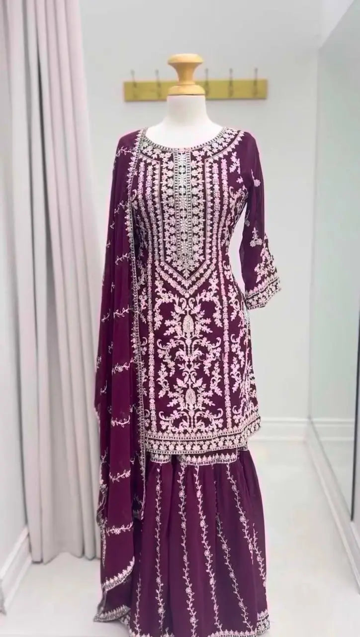 Embroidered Georgette Sharara Suit Set