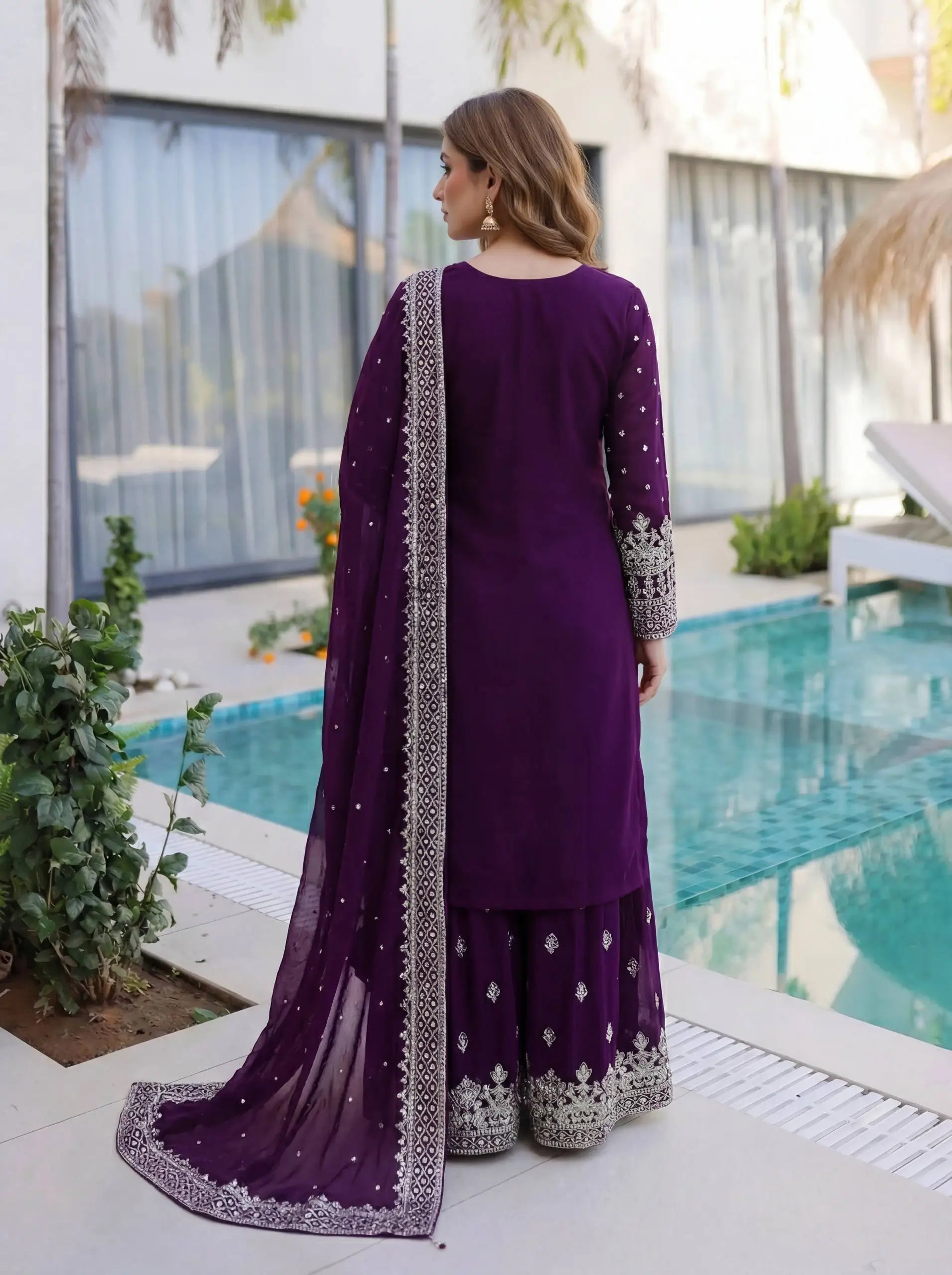 Embroidered Georgette Sharara Suit Set
