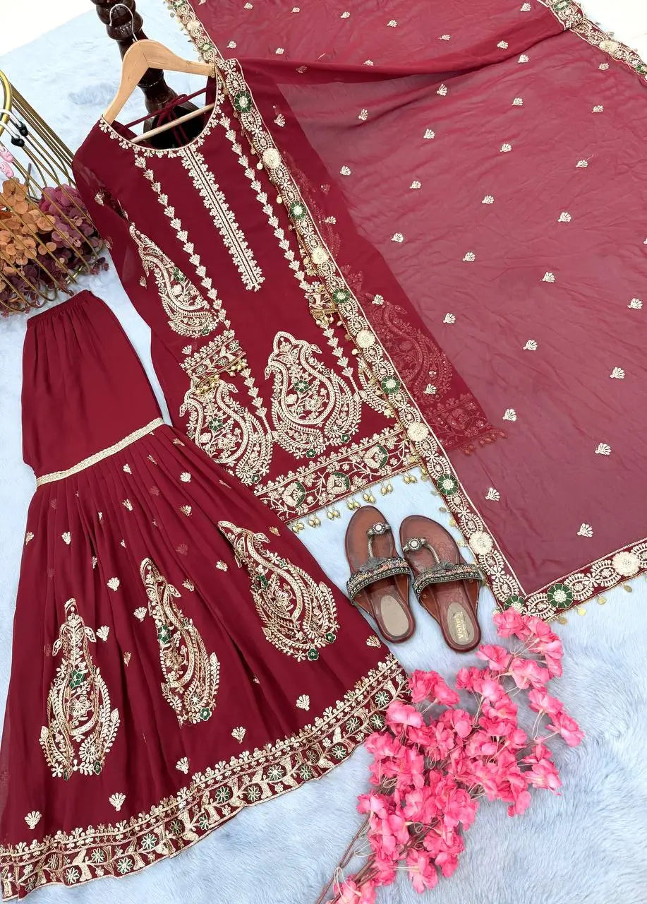 Embroidered Georgette Sharara Suit Set
