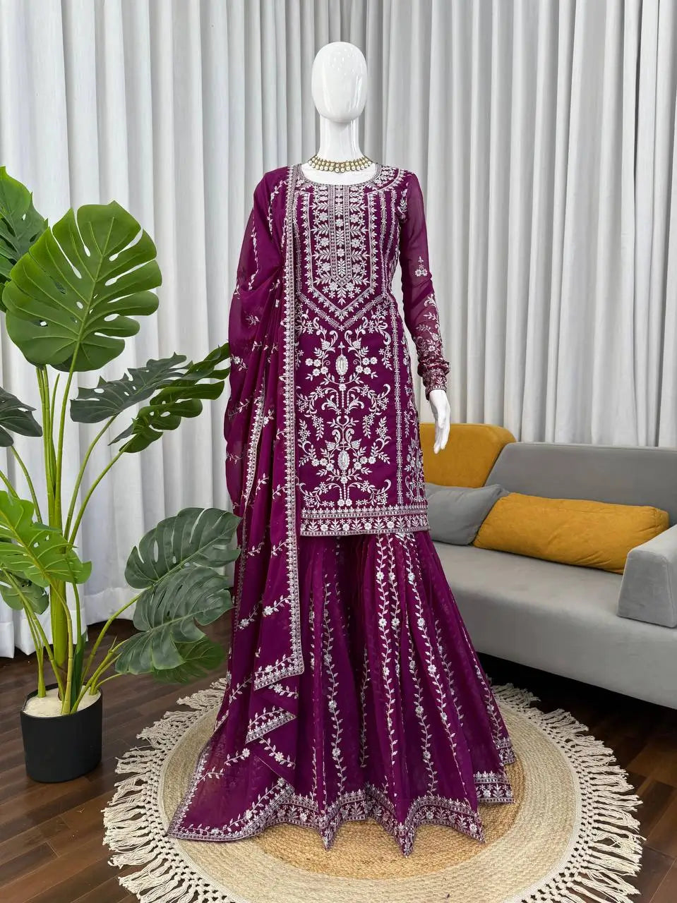 Embroidered Georgette Sharara Suit Set