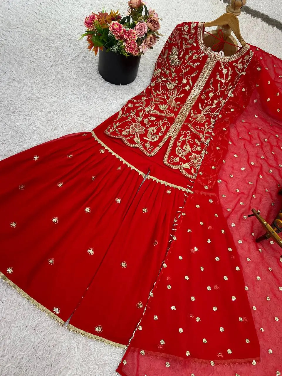 Embroidered Georgette Sharara Suit Set