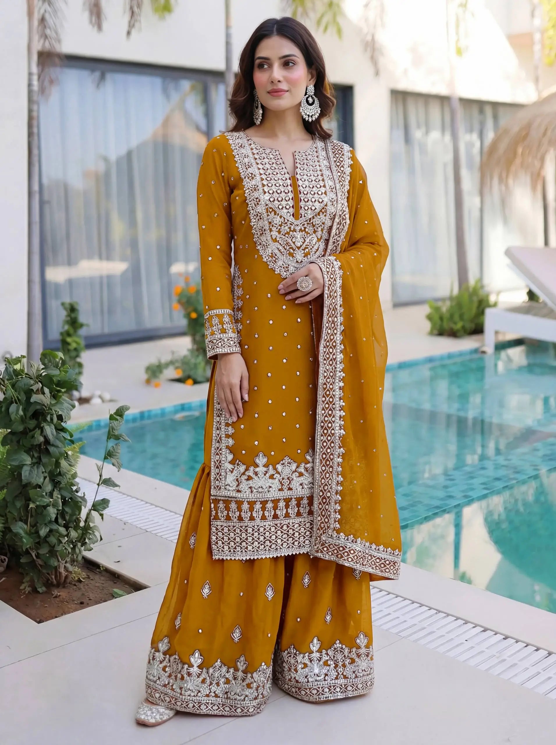 Embroidered Georgette Sharara Suit Set