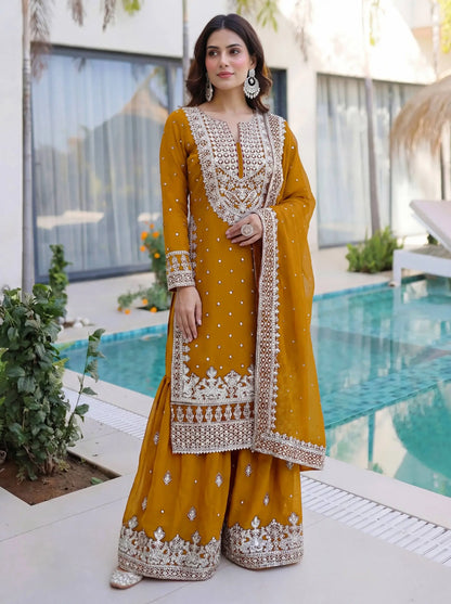 Embroidered Georgette Sharara Suit Set