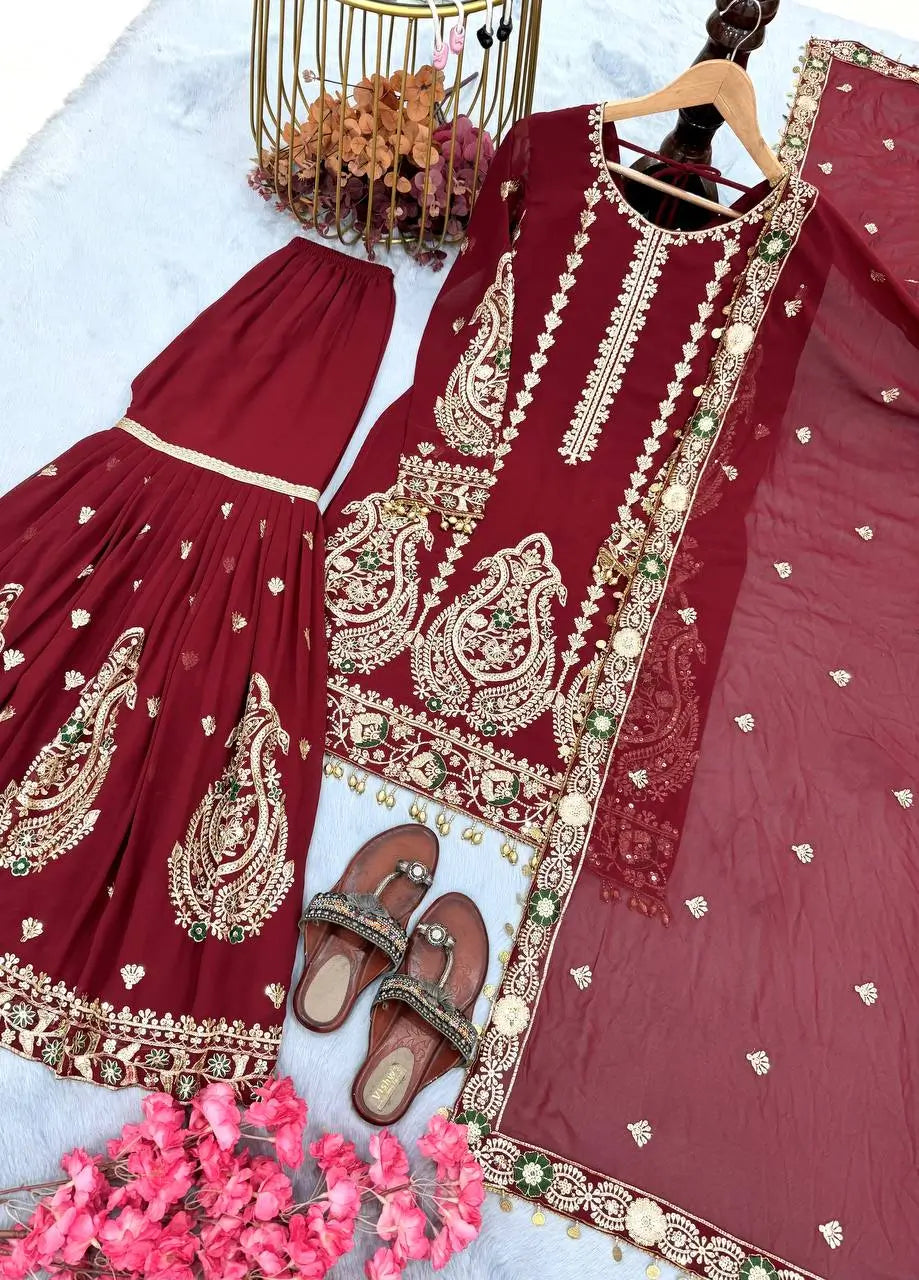Embroidered Georgette Sharara Suit Set