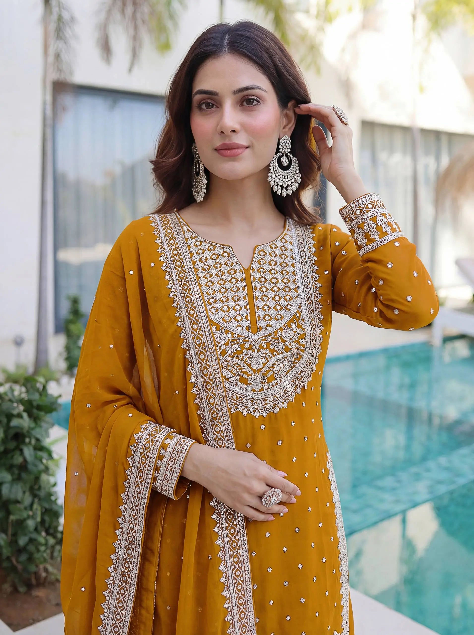 Embroidered Georgette Sharara Suit Set