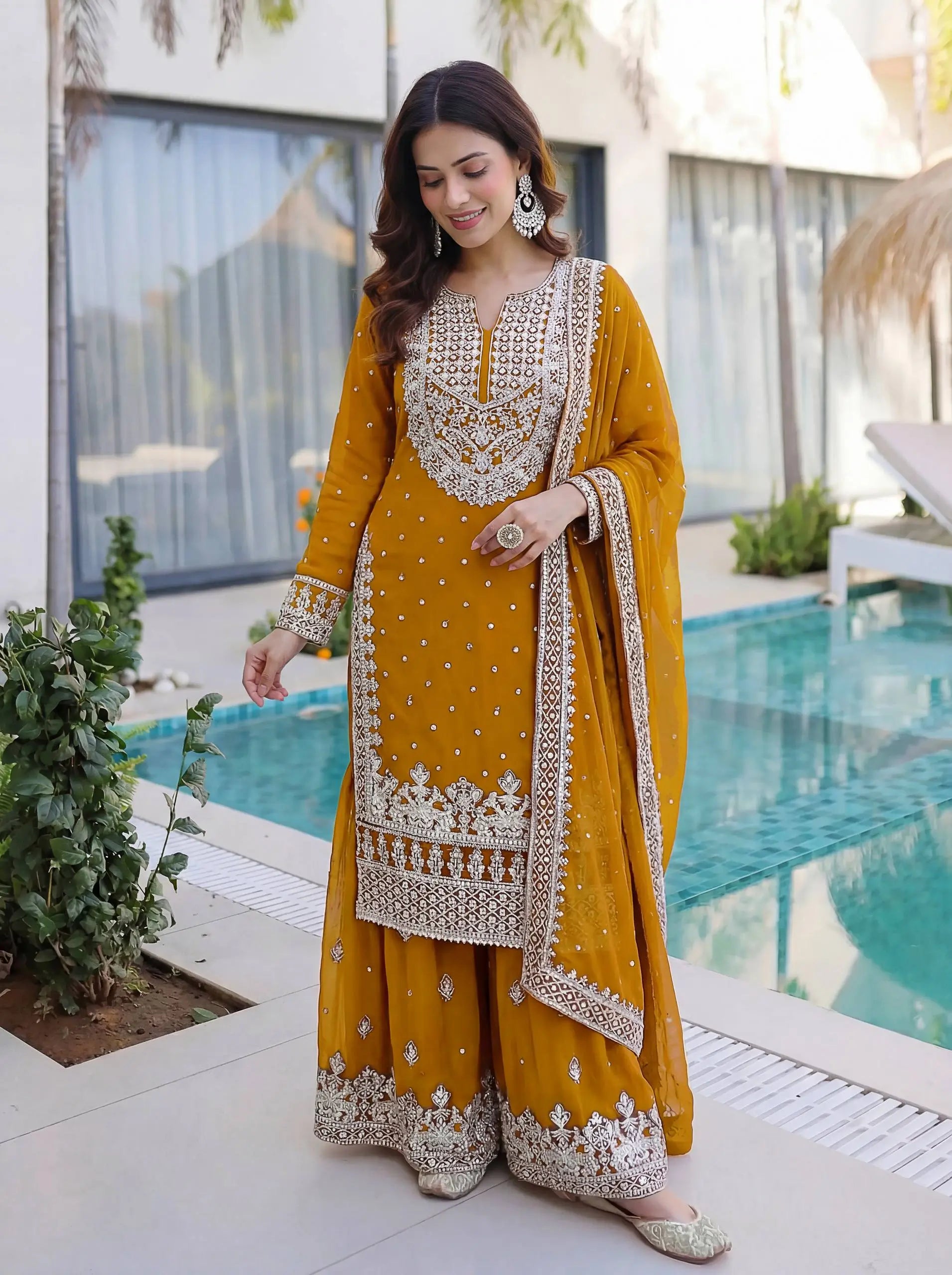 Embroidered Georgette Sharara Suit Set